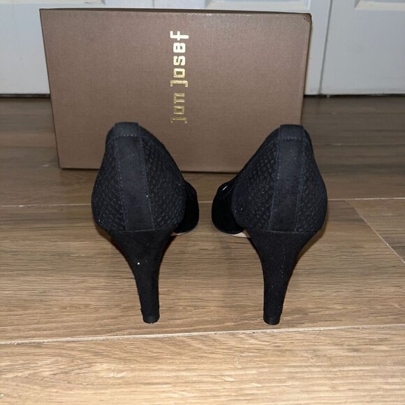 NWT ANTHROPOLOGIE Jon Josef People Black Suede Mesh Pointed Toe Heels Size 9 - Picture 4 of 5